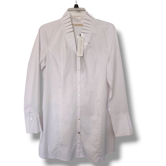 Soft Surroundings ICONS white tunic length button down Charlize ruffle top S NWT - Picture 1 of 14